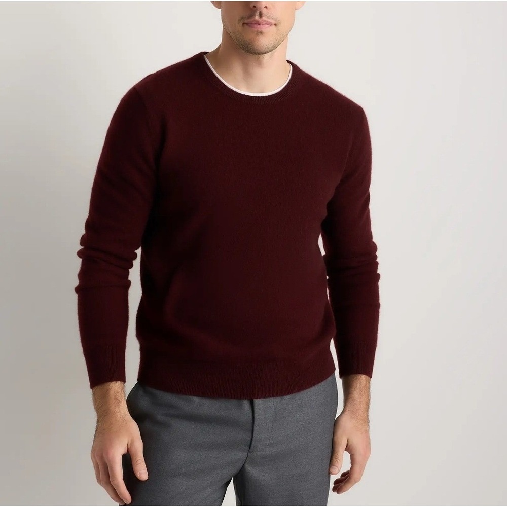 Quince Mens XS NWT Mongolian Cashmere Crewneck Sweater Burgundy Quiet Lux Fitted
